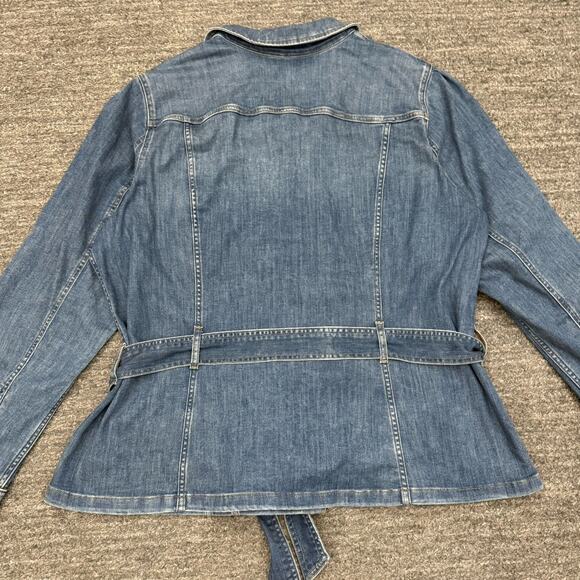 Spanx Denim Shirt Jacket Women 3X Plus Jean Tie Waist Chore Workwear Stretch - Picture 9 of 12